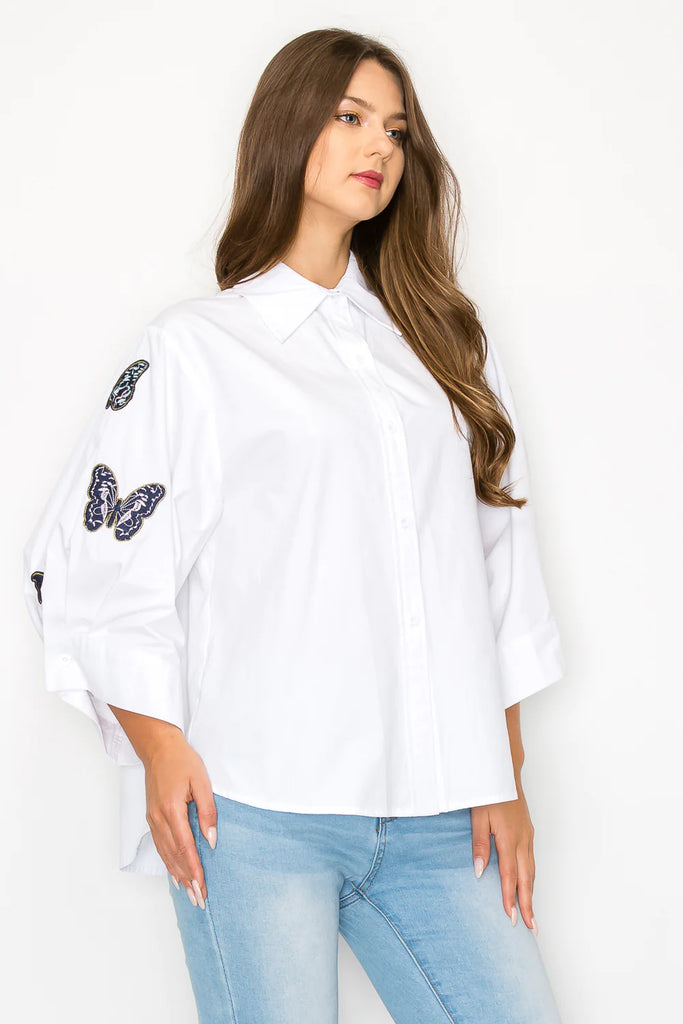Willow Shirt with Embroidered Butterflies